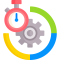 Illustration of a stopwatch and gear representing scheduling and automation tools.