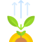 Eco-friendly plant growth icon with leaves and arrows symbolizing sustainability.