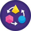 Workflow automation icon with geometric shapes and arrows for scheduling tasks.